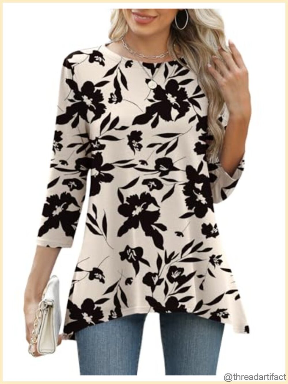 Women's 3/4 Sleeve Tunic Top Loose Fit Flowy Blouse with Leggings